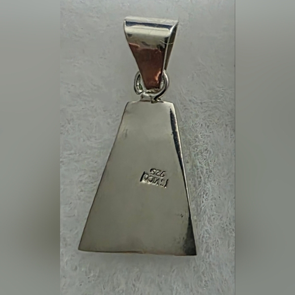 925 TAXCO Mexico Sterling Silver Green & Yellow Marble Inlay Stone 1.5" Pendant - Picture 2 of 2